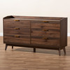 Baxton Studio Lena Mid-Century Walnut Brown Finished 6-Drawer Wood Dresser 157-9534